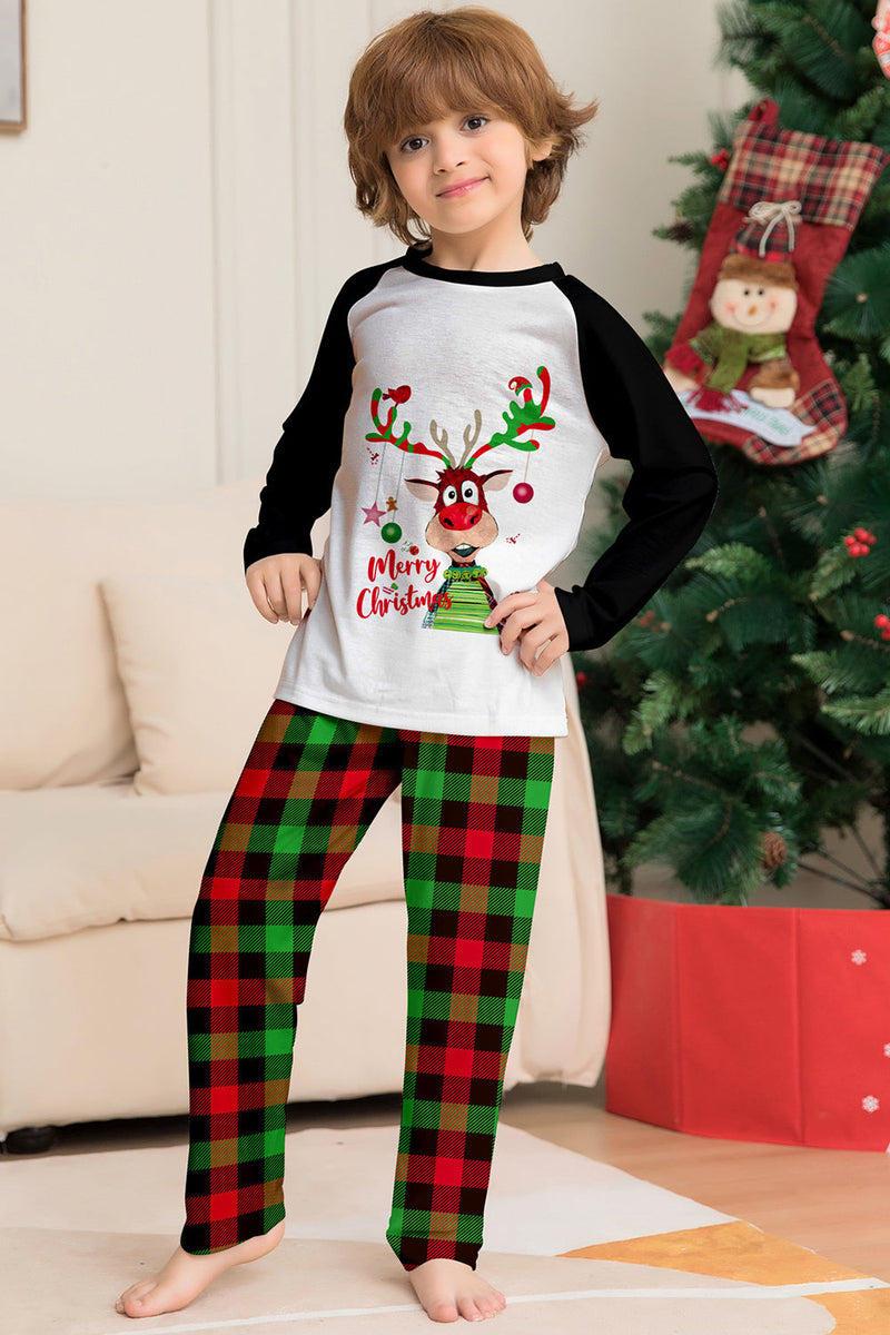 Indlæs billede til gallerivisning Jul Familie sort hvid hjorte printet plaid pyjamas sæt