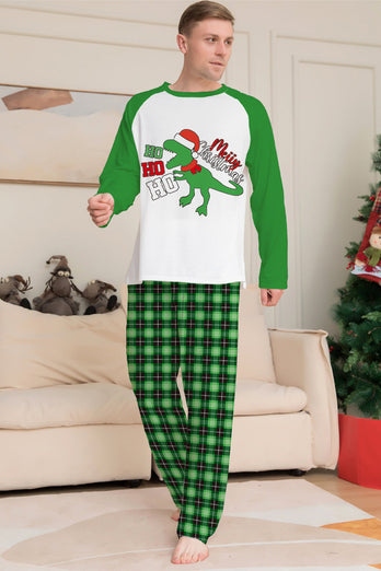 Jul Familie Matchende pyjamas Grøn Plaid Dinosaur Print pyjamas sæt