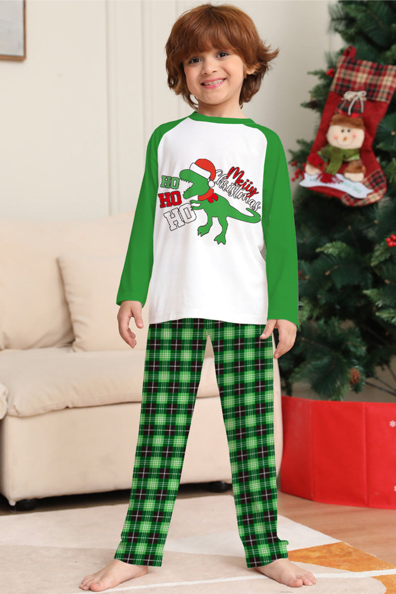 Indlæs billede til gallerivisning Jul Familie Matchende pyjamas Grøn Plaid Dinosaur Print pyjamas sæt