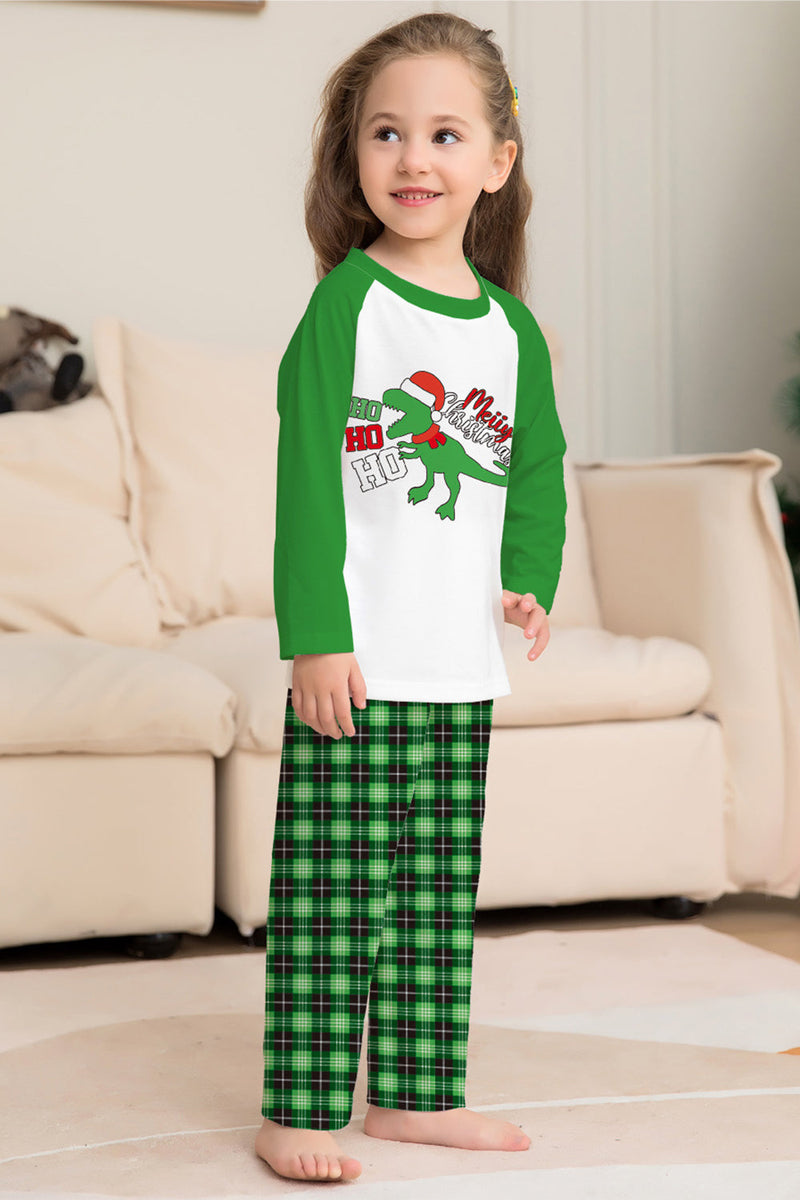 Indlæs billede til gallerivisning Jul Familie Matchende pyjamas Grøn Plaid Dinosaur Print pyjamas sæt