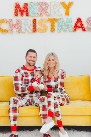 Julefamilie matchende pyjamas sæt rød plaidpyjamas