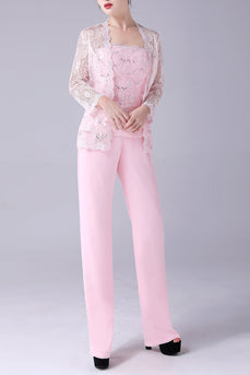 Pink 3 stykker blonde frakke mor til bruden buksedragter
