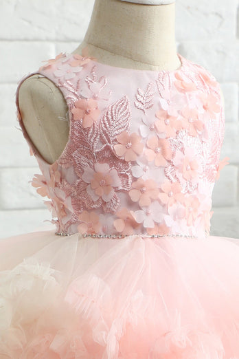 Pink Broderi tyl blomst pige kjole