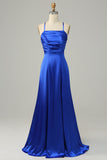 Royal Blue Halter A Line Long Brudepige Kjole