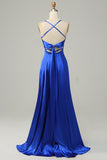 Royal Blue Halter A Line Long Brudepige Kjole