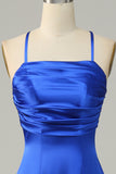 Royal Blue Halter A Line Long Brudepige Kjole