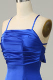 Royal Blue Halter A Line Long Brudepige Kjole