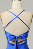 Royal Blue Halter A Line Long Brudepige Kjole