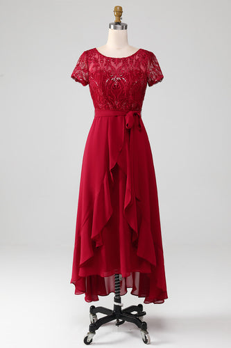 Bourgogne asymmetrisk glitrende pailletmor kjole med applikationer