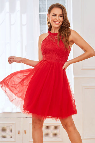 Rød blonde kort cocktail fest kjole