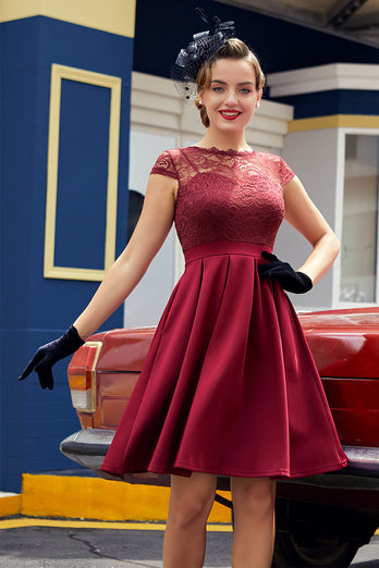 Bourgogne Retro 1950erne kjole med blonder