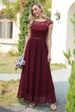 Burgundy Cap Ærmer Chiffon Brudepige Kjole