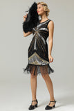 Sort 1920s Pailletter Fringe Flapper Kjole