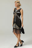 Sort 1920s Pailletter Fringe Flapper Kjole