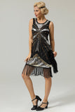 Sort 1920s Pailletter Fringe Flapper Kjole