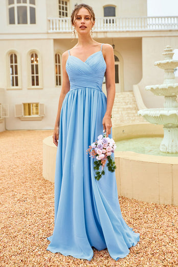 Flæse blå brudepige kjole med blonder