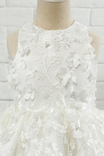 Hvid Applique ærmeløs blomst pige kjole