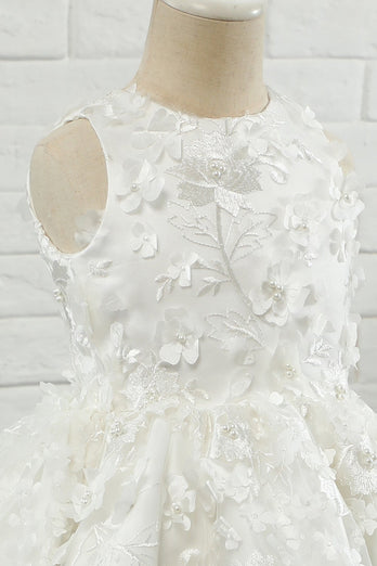 Hvid Applique ærmeløs blomst pige kjole