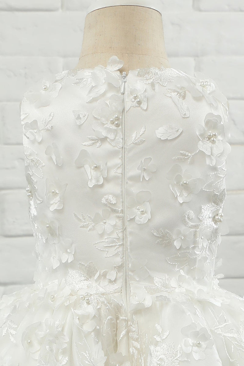 Indlæs billede til gallerivisning Hvid Applique ærmeløs blomst pige kjole