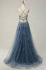 Indlæs billede til gallerivisning A Line Spaghetti Straps Blush Long Prom Dress med applikationer