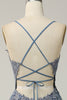 Indlæs billede til gallerivisning Spaghetti stropper A Line Grey Blue Long Prom Dress med Criss Cross Back
