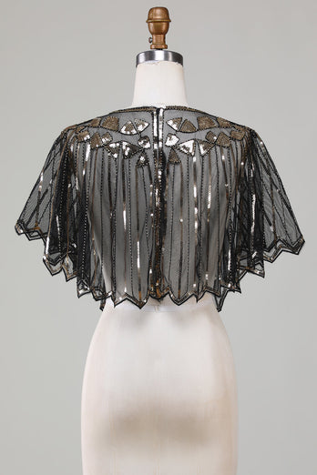 Pailletter Black Glitter 1920'erne Cape med perler