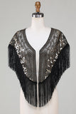 Sorte pailletter Glitter 1920'erne Cape med frynser