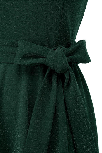 Mørkegrøn vintage 1950'er kjole med skærf