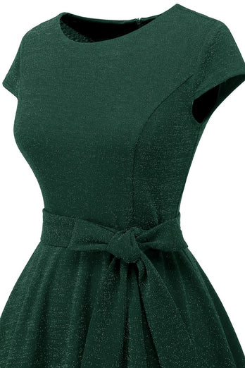 Mørkegrøn vintage 1950'er kjole med skærf