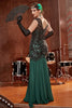 Indlæs billede til gallerivisning Mørkegrøn lang 1920&#39;ernes pailletklapkjole