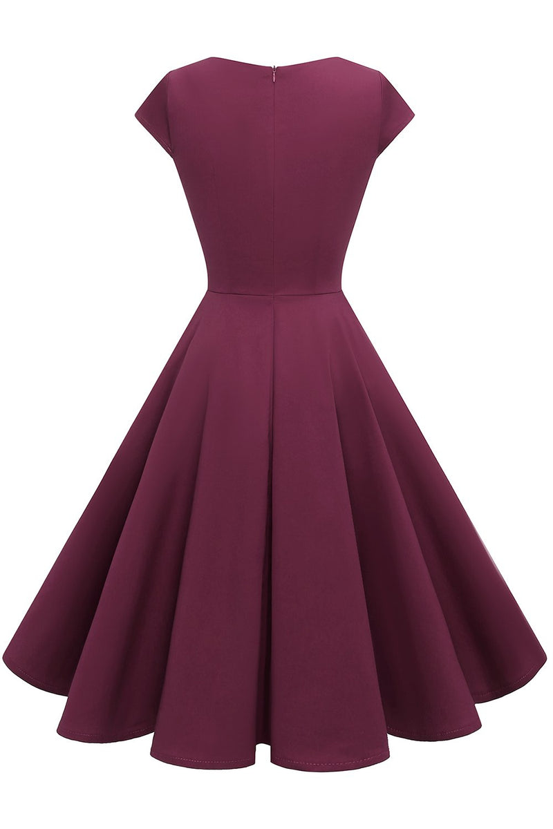Indlæs billede til gallerivisning Bourgogne Sweetheart Neck 1950&#39;erne Kjole