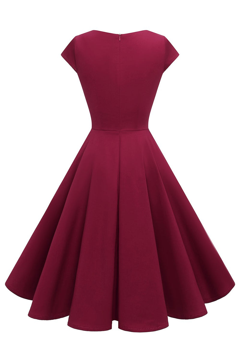 Indlæs billede til gallerivisning Bourgogne Sweetheart Neck 1950&#39;erne Kjole