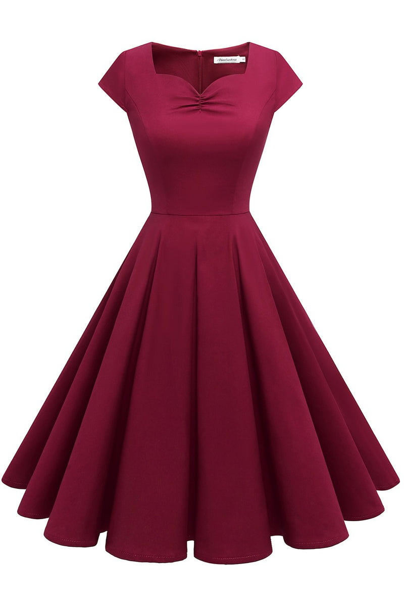Indlæs billede til gallerivisning Bourgogne Sweetheart Neck 1950&#39;erne Kjole