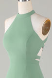 A-Line Halter Open Back Matcha Brudepigekjole med delt front