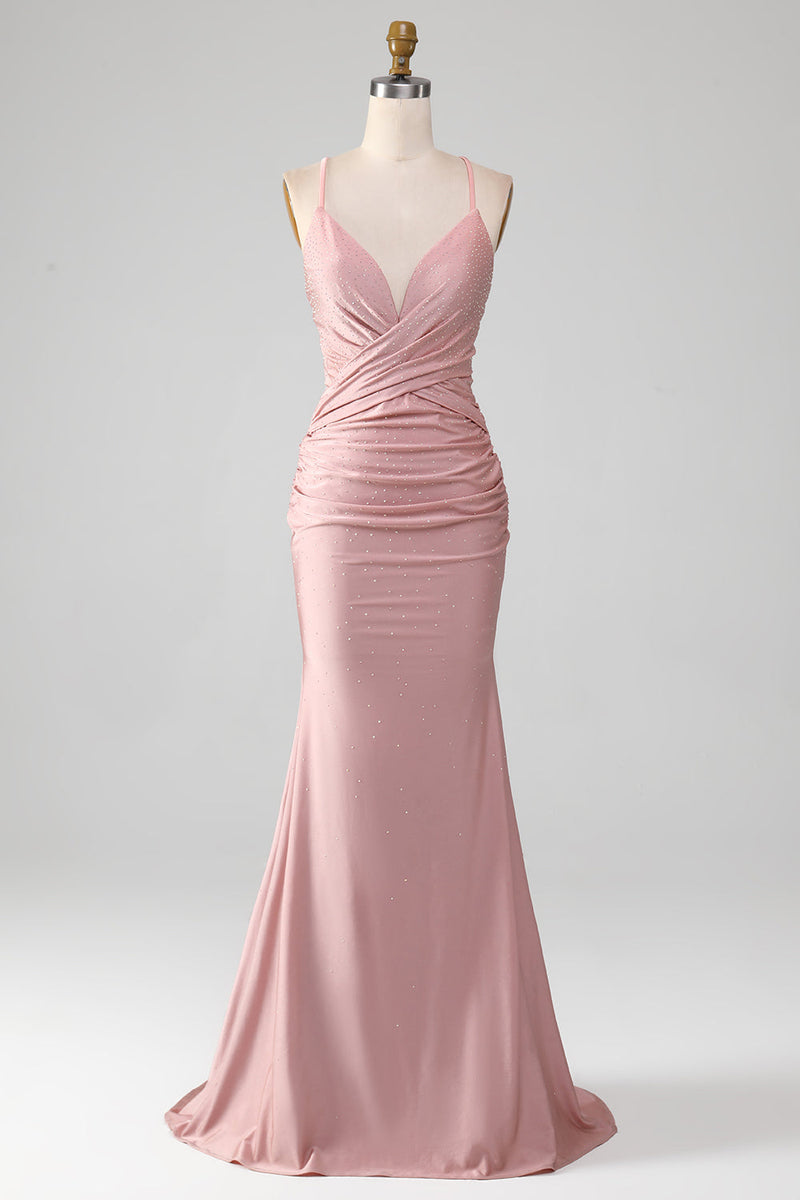 Indlæs billede til gallerivisning Sparkly Blush Beaded Long Mermaid Prom Dress