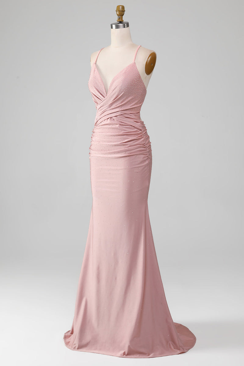 Indlæs billede til gallerivisning Sparkly Blush Beaded Long Mermaid Prom Dress