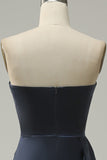 En Line Sweetheart Navy lang gallakjole med splitfront