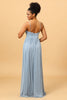 Indlæs billede til gallerivisning Støvet blå A-Line lang Chiffon brudepige kjole med slids