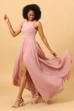 Blush Long Chiffon plisseret brudepige kjole med slids