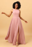 Blush Long Chiffon plisseret brudepige kjole med slids