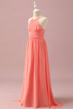 Orange Chiffon Halter Hals Junior Brudepige Kjole