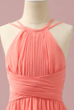 Orange Chiffon Halter Hals Junior Brudepige Kjole