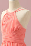 Orange Chiffon Halter Hals Junior Brudepige Kjole