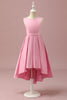 Indlæs billede til gallerivisning Pink satin høj lav junior brudepige kjole