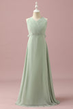 Sage Halter Chiffon A-Line Junior Brudepige Kjole