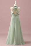 Sage Halter Chiffon A-Line Junior Brudepige Kjole