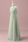 Sage Halter Chiffon A-Line Junior Brudepige Kjole