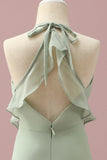 Sage Halter Chiffon A-Line Junior Brudepige Kjole