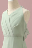 Sage Halter Chiffon A-Line Junior Brudepige Kjole