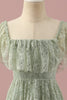 Indlæs billede til gallerivisning Grøn blonder firkantet hals høj lav junior brudepige kjole